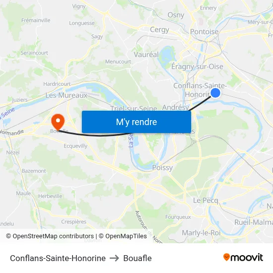 Conflans-Sainte-Honorine to Bouafle map