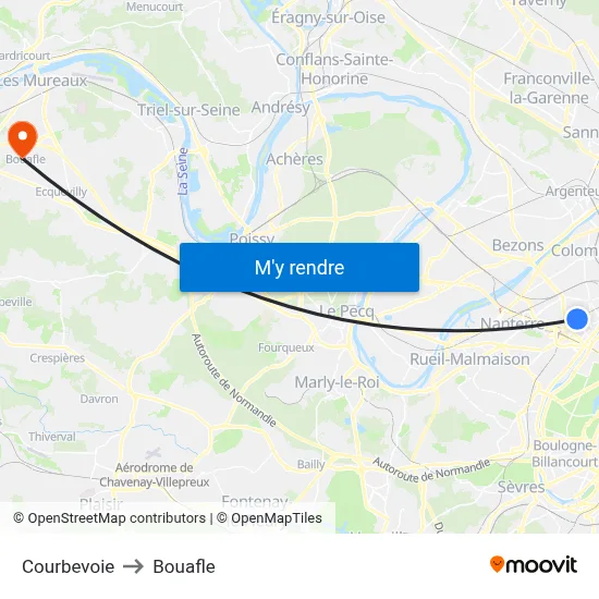 Courbevoie to Bouafle map