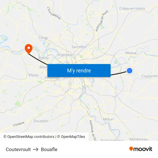 Coutevroult to Bouafle map