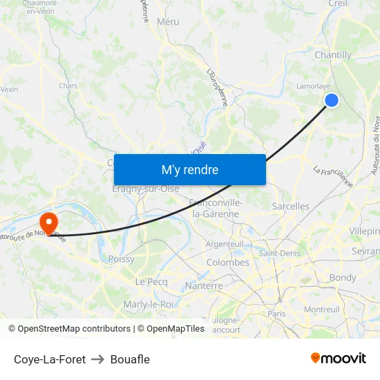 Coye-La-Foret to Bouafle map