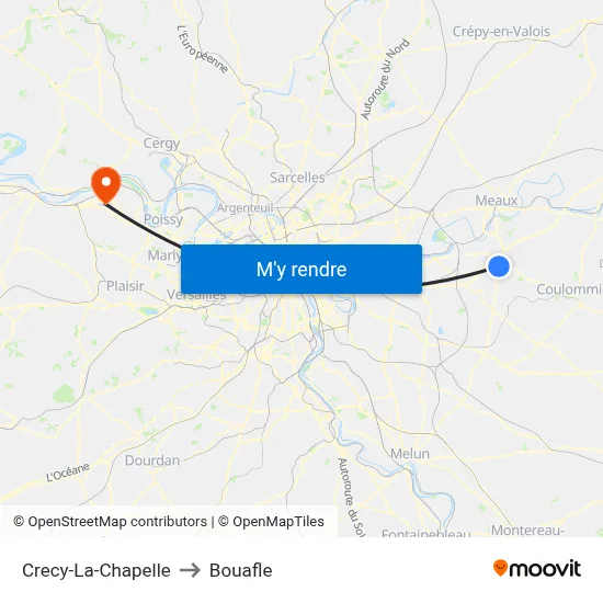 Crecy-La-Chapelle to Bouafle map