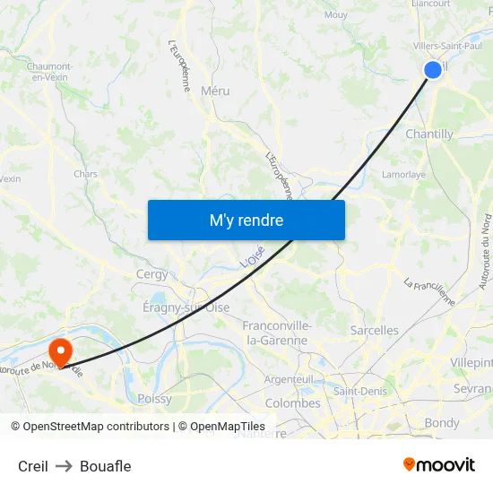 Creil to Bouafle map