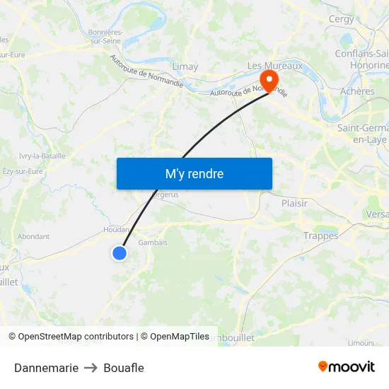 Dannemarie to Bouafle map