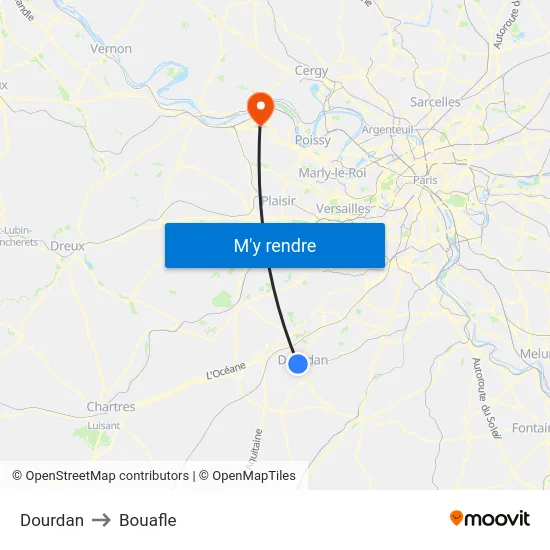 Dourdan to Bouafle map