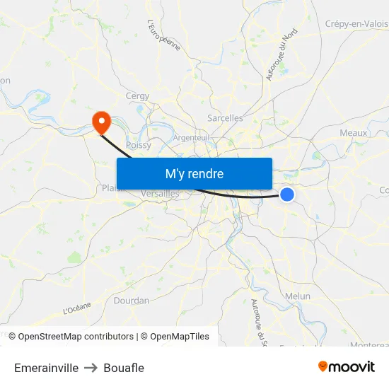 Emerainville to Bouafle map