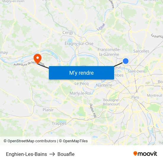Enghien-Les-Bains to Bouafle map