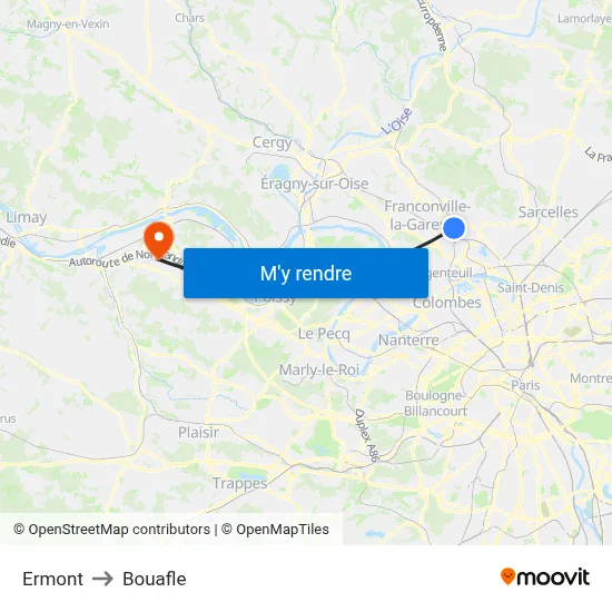 Ermont to Bouafle map