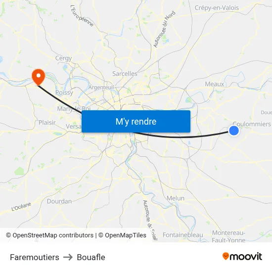 Faremoutiers to Bouafle map