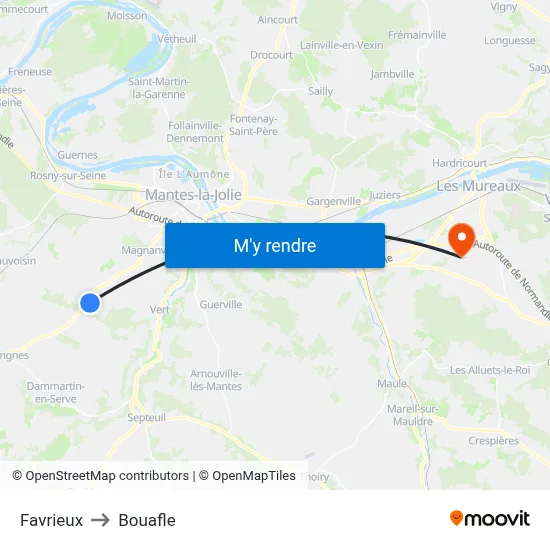 Favrieux to Bouafle map