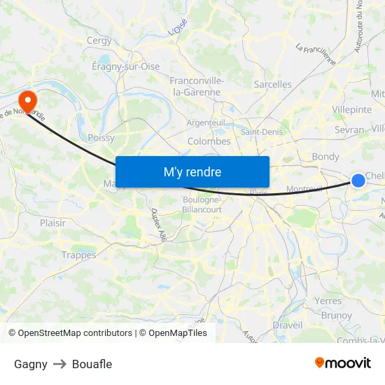Gagny to Bouafle map