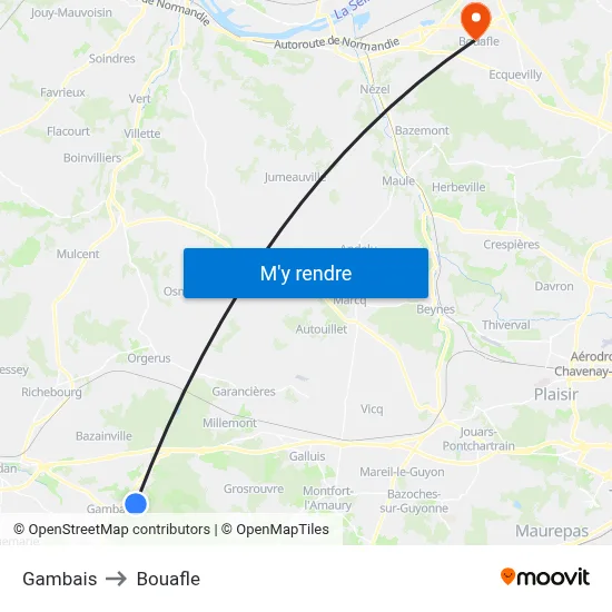 Gambais to Bouafle map