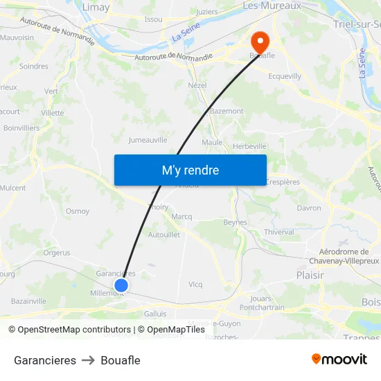 Garancieres to Bouafle map
