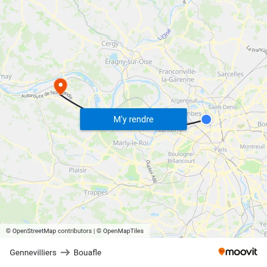 Gennevilliers to Bouafle map