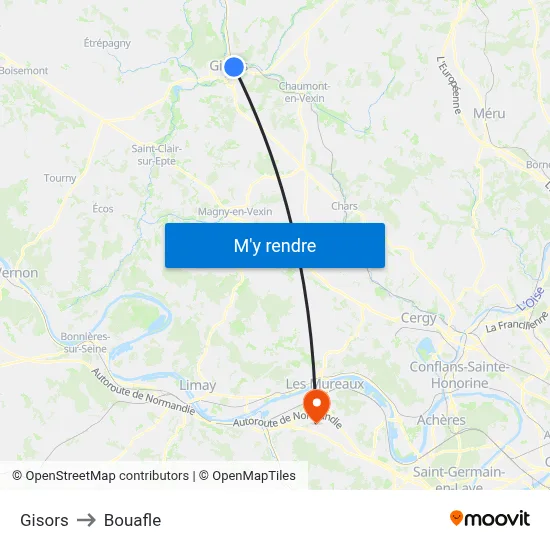 Gisors to Bouafle map