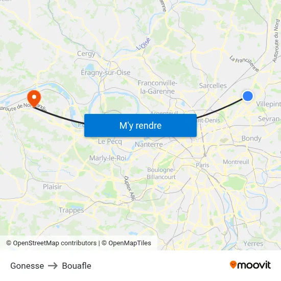 Gonesse to Bouafle map