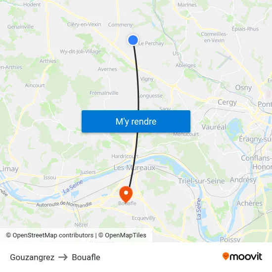 Gouzangrez to Bouafle map