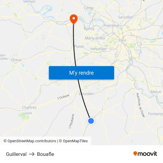 Guillerval to Bouafle map