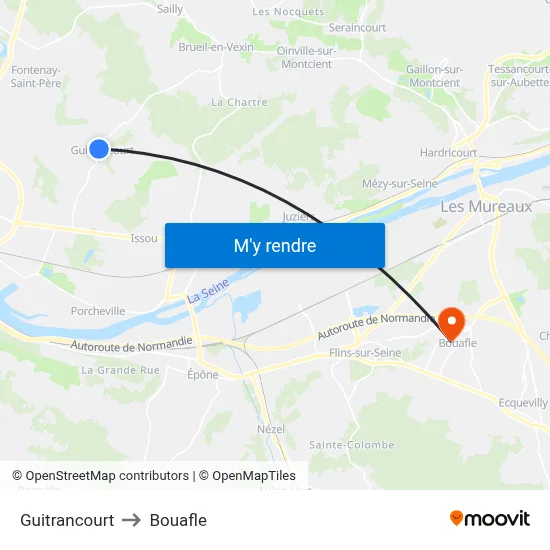 Guitrancourt to Bouafle map