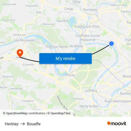 Herblay to Bouafle map
