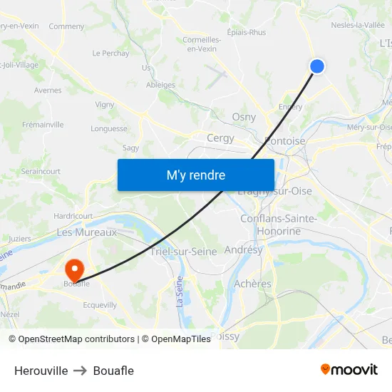 Herouville to Bouafle map