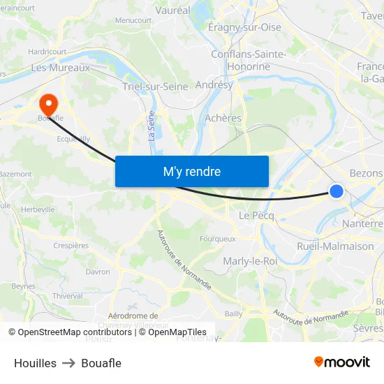 Houilles to Bouafle map