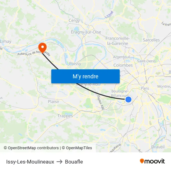 Issy-Les-Moulineaux to Bouafle map