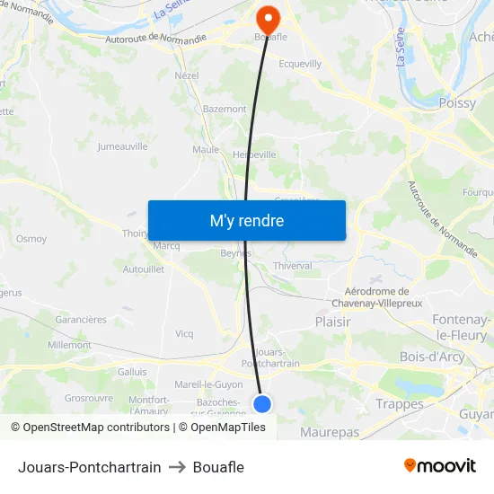 Jouars-Pontchartrain to Bouafle map