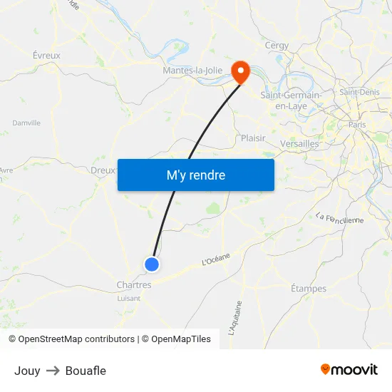 Jouy to Bouafle map