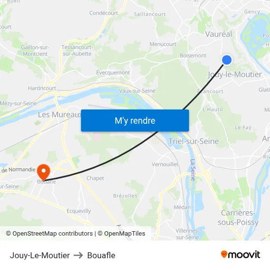 Jouy-Le-Moutier to Bouafle map
