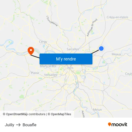 Juilly to Bouafle map