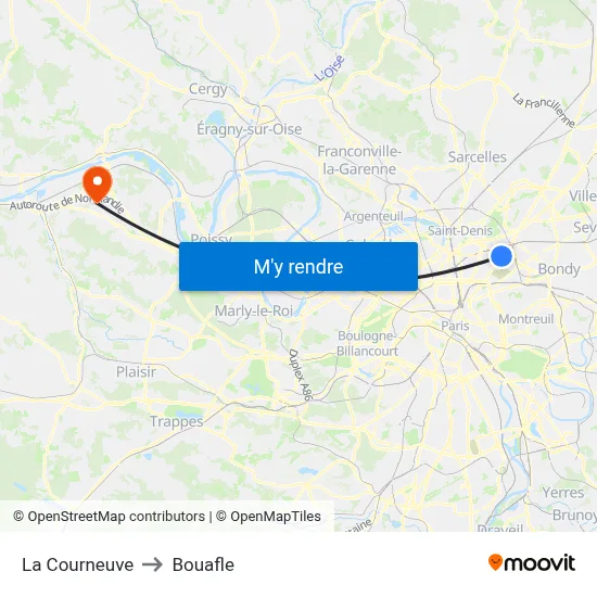 La Courneuve to Bouafle map