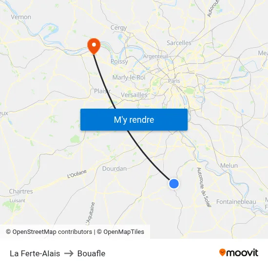La Ferte-Alais to Bouafle map