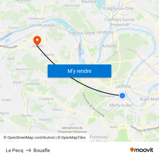 Le Pecq to Bouafle map