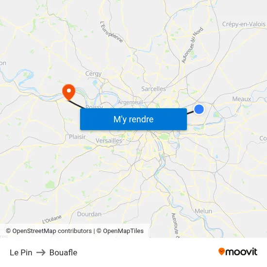 Le Pin to Bouafle map
