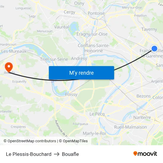 Le Plessis-Bouchard to Bouafle map