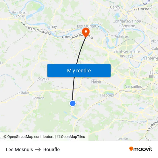 Les Mesnuls to Bouafle map