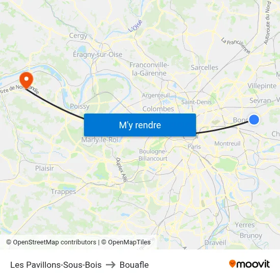 Les Pavillons-Sous-Bois to Bouafle map