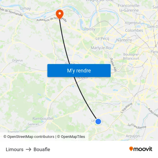 Limours to Bouafle map