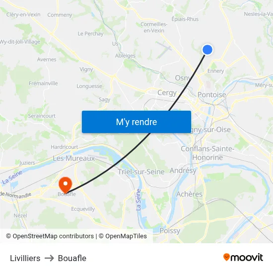 Livilliers to Bouafle map