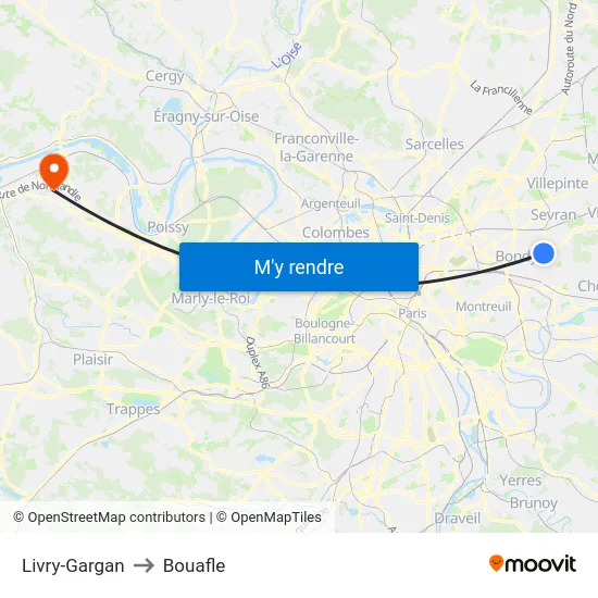 Livry-Gargan to Bouafle map