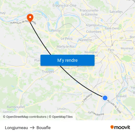 Longjumeau to Bouafle map