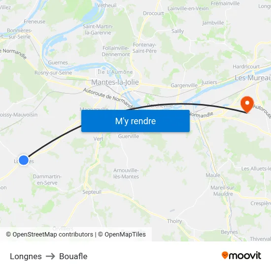 Longnes to Bouafle map