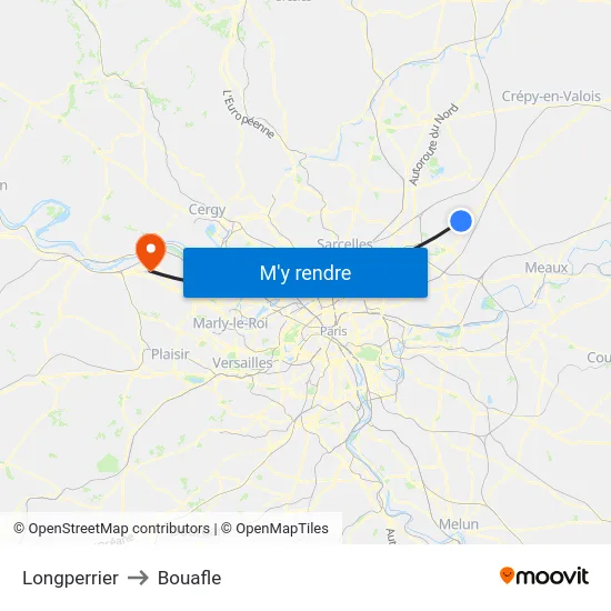 Longperrier to Bouafle map