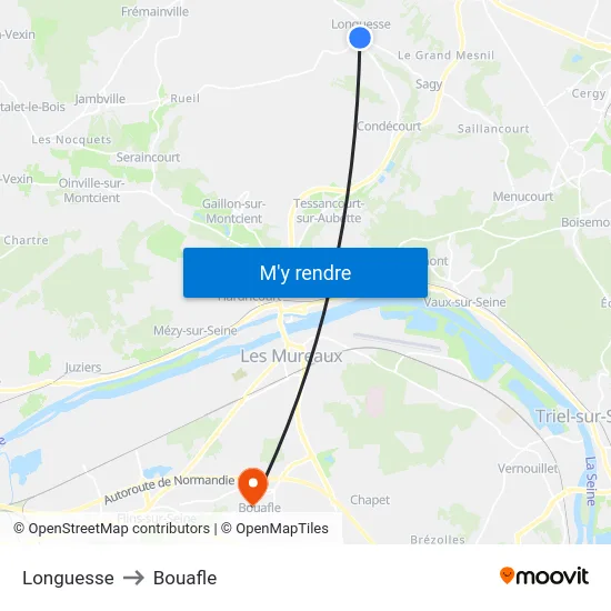 Longuesse to Bouafle map