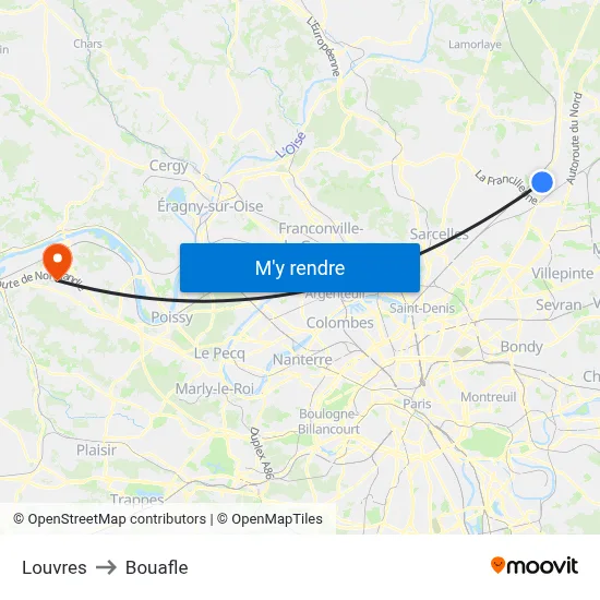 Louvres to Bouafle map