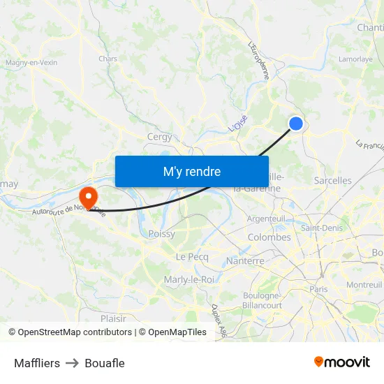 Maffliers to Bouafle map