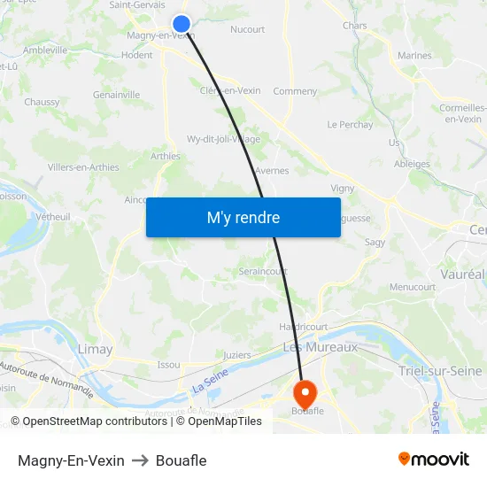 Magny-En-Vexin to Bouafle map