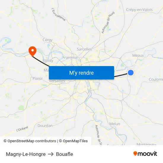 Magny-Le-Hongre to Bouafle map