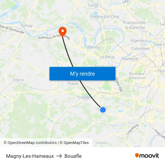 Magny-Les-Hameaux to Bouafle map