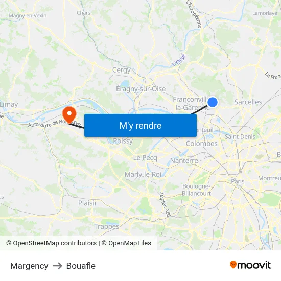 Margency to Bouafle map